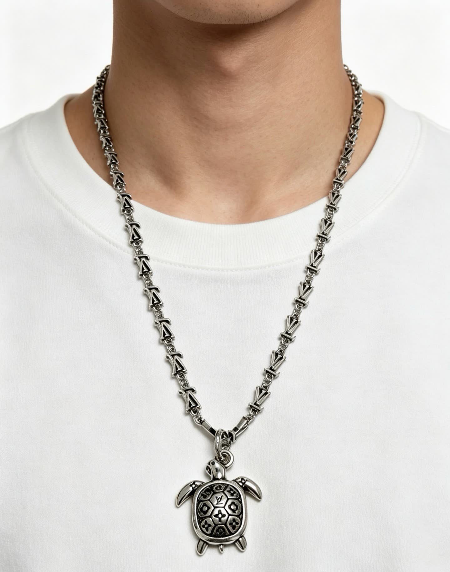 Louis Vuitton Silver Turtle Pendant Necklace